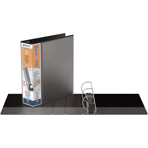 QuickFit PRO Single Touch View Binder - 3" Binder Capacity - Letter - 8 1/2" x 11" Sheet Size - 600 Sheet Capacity - D-Ring Fastener(s) - Inside Front & Back Pocket(s) - Polypropylene - Black - Recycled - Space Saving, Antimicrobial, Open and Closed Trigg