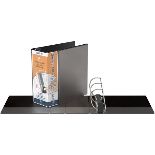 QuickFit PRO Single Touch View Binder - 5" Binder Capacity - Letter - 8 1/2" x 11" Sheet Size - 1000 Sheet Capacity - D-Ring Fastener(s) - Inside Front & Back Pocket(s) - Polypropylene - Black - Recycled - Space Saving, Antimicrobial, Open and Closed Trig