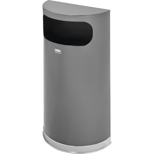 Rubbermaid Commercial 9-gallon Half Round Indoor Decorative Waste Container - 9 gal Capacity - Half-round - Fire-Safe, Recyclable - 32.5" Height x 17.6" Width x 8.8" Depth - Steel, Vinyl, Metal - Chrome - 1 Each