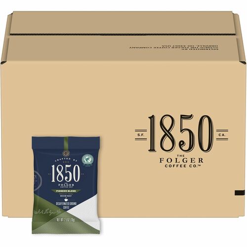 Folgers® 1850 Pioneer Blend Decaf Ground Coffee Pouches - Decaffeinated - Arabica, Nut, Pioneer - 2.5 oz - 24 / Carton