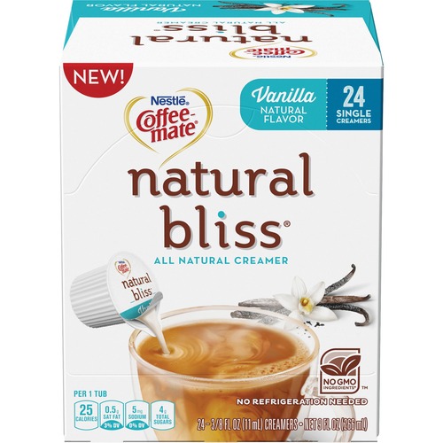 Coffee-Mate Natural Bliss Vanilla Flavor Liquid Creamer Singles - Vanilla Flavor - 9 fl oz (266 mL) - 24/Box