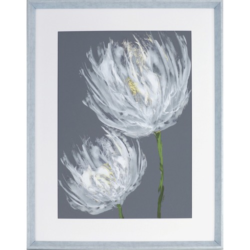 Lorell White Flower II Framed Abstract Art - 27.50" x 35.50" Frame Size - 1 Each - Gray, White