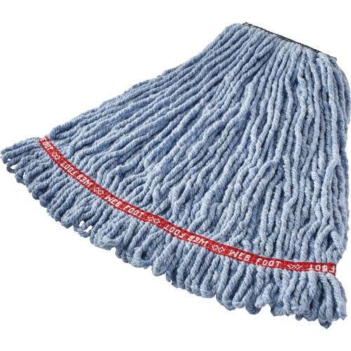 Rubbermaid Commercial 1" Headband Web Foot Wet Mop - Shrinkless, Chemical Resistant, Durable - Cotton, Yarn, Synthetic, PVC - Blue - 6 / Carton