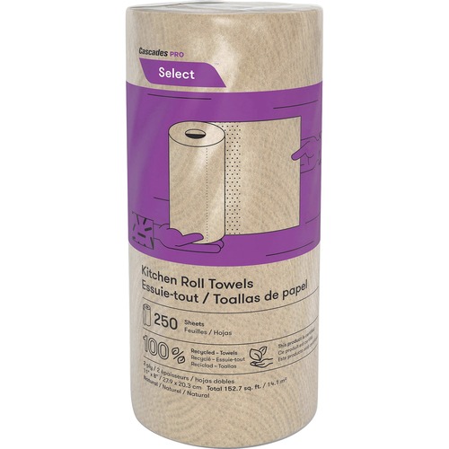Cascades PRO Select Kitchen Roll Towels - 2 Ply - 11" x 8" - 250 Sheets/Roll - Nature - Perforated, Absorbent, Eco-friendly - For Kitchen - 12 / Carton