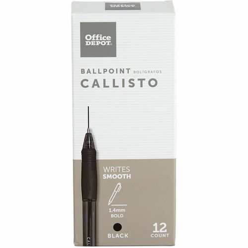 Office Depot® Brand Callisto Soft-Grip Retractable Ballpoint Pens, Bold Point, 1.4 mm, Clear Barrel, Black Ink, Pack Of 12 - 1.4 mm Bold Pen Point - Retractable - Black Ink - Clear Plastic Barrel - 12 / Box
