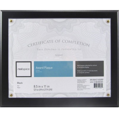 Realspace™ Award Plaque, 8-1/2" x 11", Black - Holds 8.50" x 11" Insert - Vertical, Horizontal - 1 Each - Black