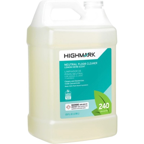 Highmark Neutral Floor Cleaner, 128 Oz, Case Of 4 - 128 fl oz (4 quart) - Fresh Lemon Scent - 4 / Case - Deodorize