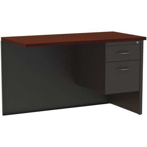 WorkPro® Modular 48"W Right Return For Computer Desk, Charcoal/Mahogany - L-shaped Top - Contemporary Style - 2 Drawers - 29.50" Height x 48" Width x 24" Depth - Commercial, Office, Business - Assembly Required - Charcoal, Mahogany, Dark - Metal - 1 E