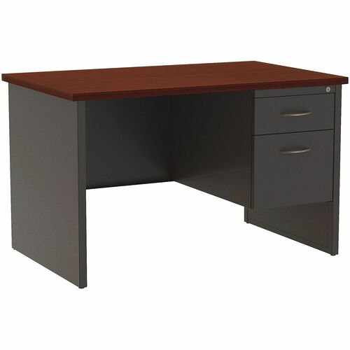 WorkPro® Modular 48"W Right-Pedestal Computer Desk, Charcoal/Mahogany - Rectangle Top - Contemporary Style - 2 Drawers - 29.50" Height x 48" Width x 30" Depth - Commercial, Office, Business, Home Office - Assembly Required - Charcoal, Mahogany, Paper 