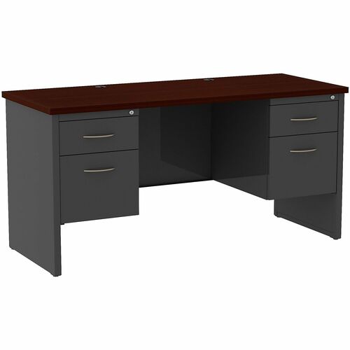 WorkPro® Modular 60"W x 24"D Double-Pedestal Computer Desk, Charcoal/Mahogany - Rectangle Top - Contemporary Style - 4 Drawers - 29.50" Height x 60" Width x 24" Depth - Commercial, Office, Business - Assembly Required - Charcoal Gray, Mahogany, Dark -
