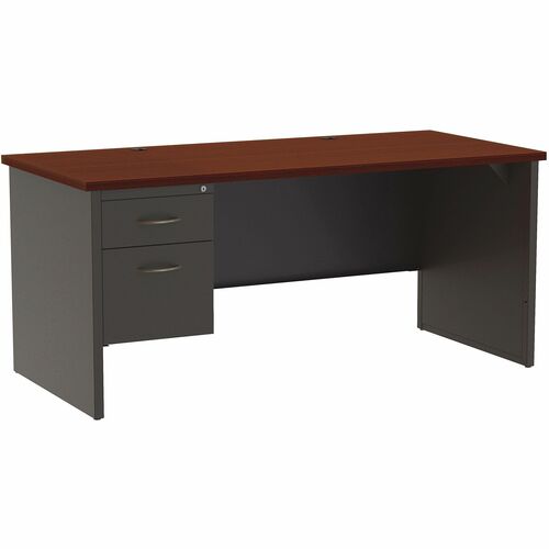 WorkPro® Modular 66"W Left-Pedestal Computer Desk, Charcoal/Mahogany - Rectangle Top - Contemporary Style - 2 Drawers - 29.50" Height x 66" Width x 30" Depth - Commercial, Office, Business - Assembly Required - Charcoal, Mahogany, Paper Laminate - Met