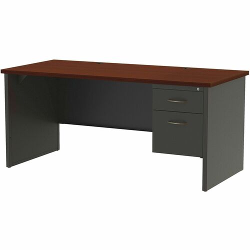 WorkPro® Modular 66"W Right-Pedestal Computer Desk, Charcoal/Mahogany - Rectangle Top - Contemporary Style - 2 Drawers - 29.50" Height x 66" Width x 30" Depth - Commercial, Office, Business, Home Office - Assembly Required - Charcoal, Mahogany, Paper 