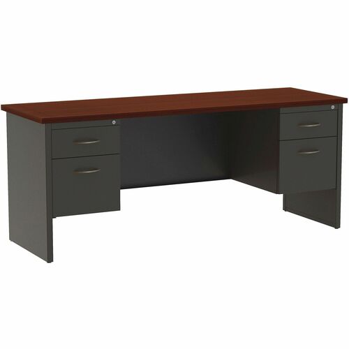 WorkPro® Modular 72"W x 24"D Double-Pedestal Computer Desk, Charcoal/Mahogany - Rectangle Top - Contemporary Style - 4 Drawers - 29.50" Height x 72" Width x 24" Depth - Commercial, Office, Business - Assembly Required - Charcoal Gray, Mahogany, Dark -