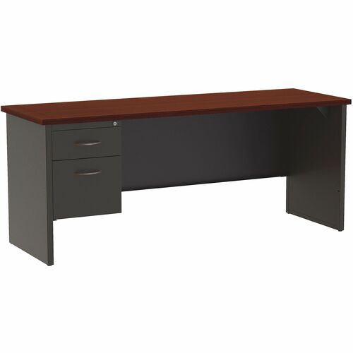 WorkPro® Modular 72"W x 24"D Left-Pedestal Computer Desk, Charcoal/Mahogany - Rectangle Top - Contemporary Style - 2 Drawers - 29.50" Height x 72" Width x 24" Depth - Commercial, Office, Business - Assembly Required - Charcoal Gray, Mahogany, Dark - M