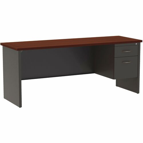 WorkPro® Modular 72"W Right-Pedestal Computer Desk, Charcoal/Mahogany - Rectangle Top - Contemporary Style - 2 Drawers - 29.50" Height x 72" Width x 24" Depth - Commercial, Office, Business - Assembly Required - Charcoal, Mahogany, Dark - Metal - 1 Ea