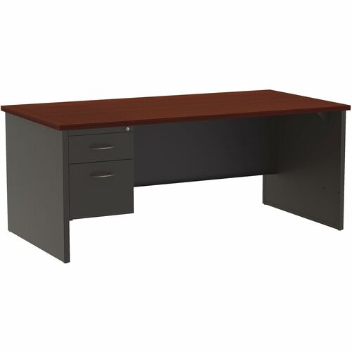 WorkPro® Modular 72"W x 36"D Left-Pedestal Computer Desk, Charcoal/Mahogany - Rectangle Top - Contemporary Style - 2 Drawers - 29.50" Height x 72" Width x 36" Depth - Office, Business, Home Office, Dorm Room - Assembly Required - Charcoal, Mahogany, D