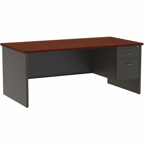 WorkPro® Modular 72"W Right-Pedestal Computer Desk, Charcoal/Mahogany - Rectangle Top - Contemporary Style - 2 Drawers - 29.50" Height x 72" Width x 36" Depth - Commercial, Office, Business - Assembly Required - Charcoal, Mahogany, Paper Laminate - Me