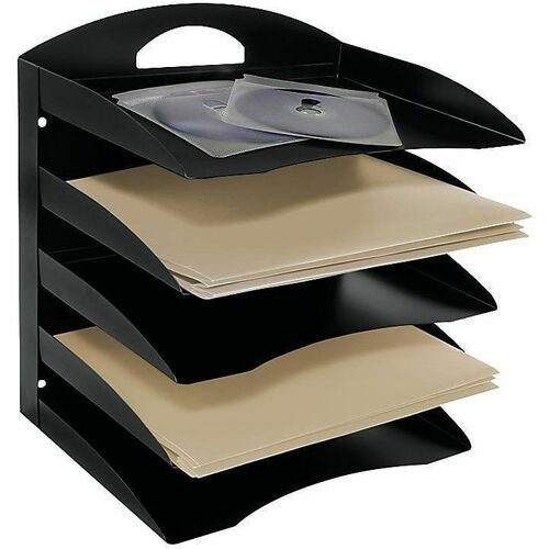 Office Depot® Brand 5-Tier Horizontal Desk Organizer, Letter Size, Black - 300 x Sheet - 5 Compartment(s) - Horizontal - 13.20" Height x 12.10" Width x 8.70" Depth - 58% Recycled - Black - Metal - 1 Each