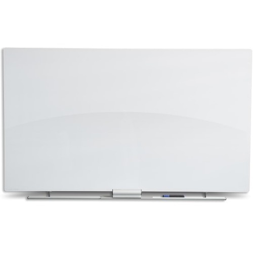 WorkPro; Professional Cinema Magnetic Glass Unframed Dry-Erase Whiteboard, 36" x 62" , White - 62" (5.2 ft) Width x 36" (3 ft) Height - White Glass Surface - White Frame - Rectangle - Magnetic - Eraser Included - Magnetic, Frameless, Marker Tray - 1 Each