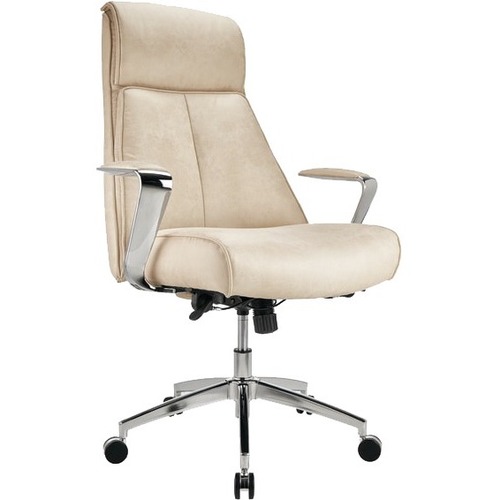 Realspace® Devley Modern Comfort Bonded Leath-Aire Executive High-Back Chair, Cream/Chrome - Cream Bonded Leather Seat - Faux Leather Back - Chrome Aluminum Frame - High Back - Faux Leather - 1