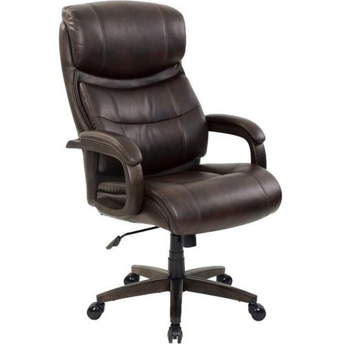 Realspace® Westdale Big And Tall Bonded Leather High-Back Chair, Brown - Brown Bonded Leather Seat - Faux Leather Back - Brown Wood Frame - High Back - Faux Leather - 1