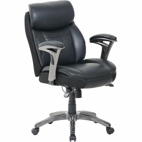 Serta® Smart Layers™ Siena Ergonomic Bonded Leather Mid-Back Manager's Chair, Black - Black Bonded Leather, Vinyl, Wood Seat - Bonded Leather Back - Black Plastic Frame - Mid Back - Faux Leather - 1