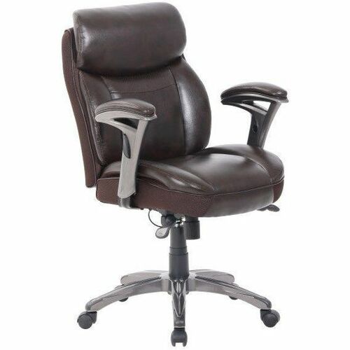 Serta® Smart Layers™ Siena Ergonomic Bonded Leather Mid-Back Manager's Chair, Brown - Brown Bonded Leather, Vinyl, Wood Seat - Bonded Leather Back - Brown Plastic Frame - Mid Back - Faux Leather - 1