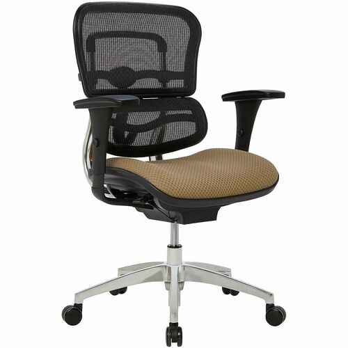 WorkPro® 12000 Series Ergonomic Mesh/Premium Fabric Mid-Back Chair, Black/Beige, BIFMA Compliant - Beige Seat Color - Fabric Seat Material - Mesh Back Material - Black, Chrome Frame Color - Aluminum Frame Material - Mid Back - Armrest - 1 Each