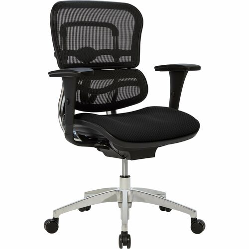 WorkPro® 12000 Series Ergonomic Mesh/Premium Fabric Mid-Back Chair, Black/Black, BIFMA Compliant - Black Seat Color - Fabric Seat Material - Mesh Back Material - Black, Chrome Frame Color - Aluminum Frame Material - Mid Back - Armrest Each
