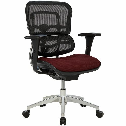 WorkPro® 12000 Series Ergonomic Mesh/Premium Fabric Mid-Back Chair, Black/Burgundy, BIFMA Compliant - Burgundy Seat Color - Fabric Seat Material - Mesh Back Material - Black, Chrome Frame Color - Aluminum Frame Material - Mid Back - Armrest Each
