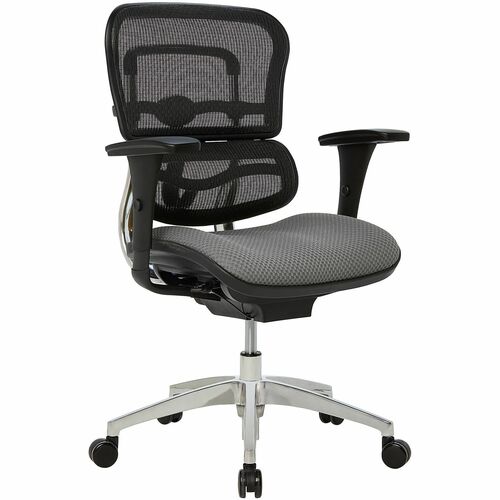 WorkPro® 12000 Series Ergonomic Mesh/Premium Fabric Mid-Back Chair, Black/Gray, BIFMA Compliant - Gray Seat Color - Fabric Seat Material - Mesh Back Material - Black, Chrome Frame Color - Aluminum Frame Material - Mid Back - Armrest Each