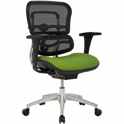 WorkPro® 12000 Series Ergonomic Mesh/Premium Fabric Mid-Back Chair, Black/Lime, BIFMA Compliant - Lime Seat Color - Fabric Seat Material - Mesh Back Material - Black Frame Color - Aluminum Frame Material - Mid Back - Armrest - 1 Each