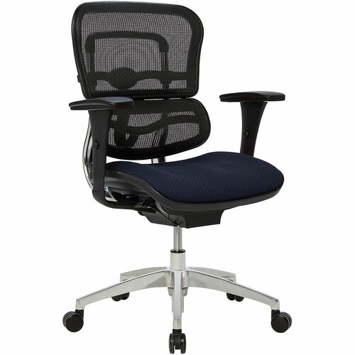 WorkPro® 12000 Series Ergonomic Mesh/Premium Fabric Mid-Back Chair, Black/Navy, BIFMA Compliant - Navy Seat Color - Fabric Seat Material - Mesh Back Material - Black Frame Color - Aluminum Frame Material - Mid Back - Armrest Each