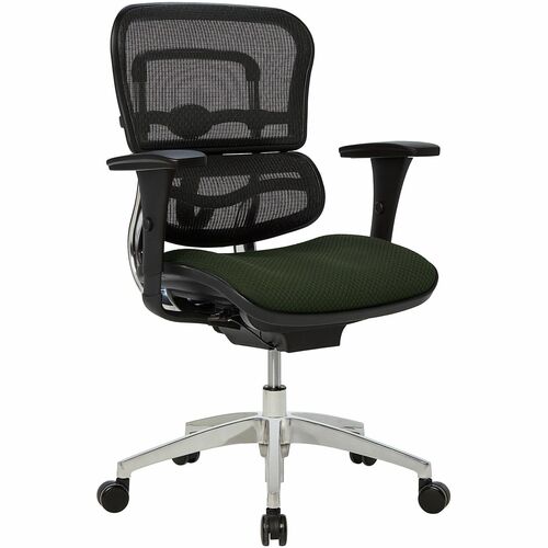 WorkPro® 12000 Series Ergonomic Mesh/Premium Fabric Mid-Back Chair, Black/Olive, BIFMA Compliant - Olive Seat Color - Fabric Seat Material - Mesh Back Material - Black Frame Color - Aluminum Frame Material - Mid Back - Armrest - 1 Each