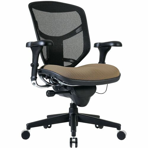 WorkPro® Quantum 9000 Series Ergonomic Mesh/Premium Fabric Mid-Back Chair, Black/Beige, BIFMA Compliant - Beige Mesh Seat - Mesh Back - Black Plastic Frame - Mid Back - 5-star Base - Black, Beige - Fabric - Armrest - 1 Each