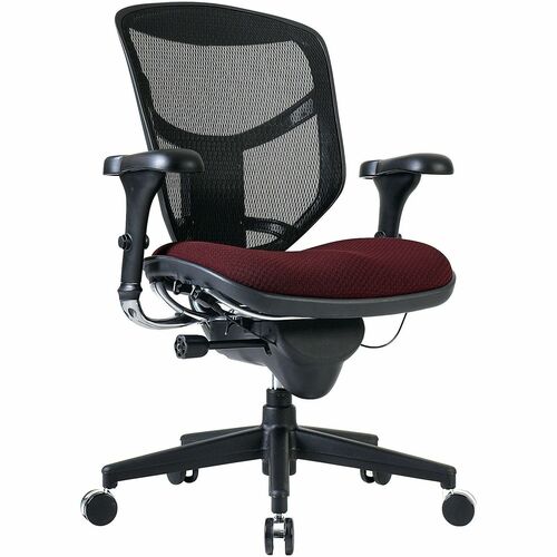 WorkPro® Quantum 9000 Series Ergonomic Mesh/Premium Fabric Mid-Back Chair, Black/Burgundy, BIFMA Compliant - Burgundy Seat Color - Mesh Seat Material - Mesh Back Material - Black Frame Color - Plastic Frame Material - Mid Back - Armrest - 1 Each