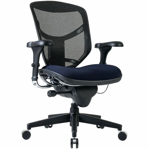 WorkPro® Quantum 9000 Series Ergonomic Mesh/Premium Fabric Mid-Back Chair, Black/Navy, BIFMA Compliant - Navy Seat Color - Mesh Seat Material - Mesh Back Material - Black Frame Color - Plastic Frame Material - Mid Back - Armrest - 1 Each