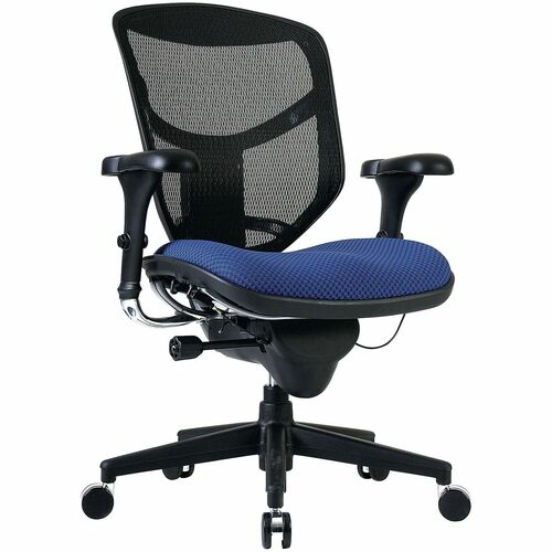 WorkPro® Quantum 9000 Series Ergonomic Mesh/Premium Fabric Mid-Back Chair, Black/Royal, BIFMA Compliant - Royal Seat Color - Mesh Seat Material - Mesh Back Material - Black Frame Color - Plastic Frame Material - Mid Back - Armrest - 1 Each