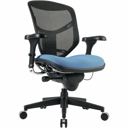 WorkPro® Quantum 9000 Series Ergonomic Mesh/Premium Fabric Mid-Back Chair, Black/Sky, BIFMA Compliant - Sky Blue Seat Color - Mesh Seat Material - Mesh Back Material - Black Frame Color - Plastic Frame Material - Mid Back - Armrest - 1 Each