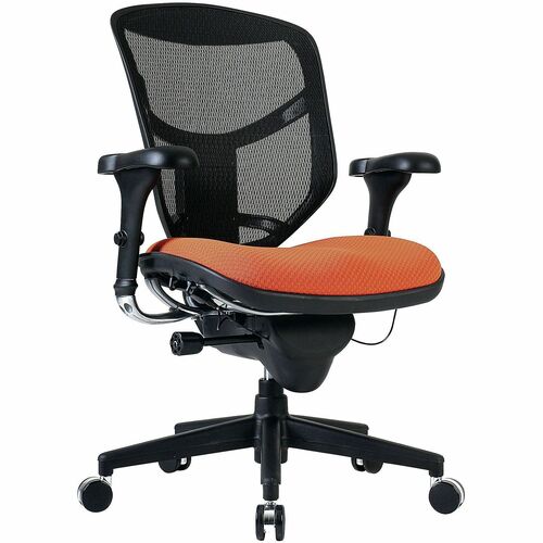 WorkPro® Quantum 9000 Series Ergonomic Mesh/Premium Fabric Mid-Back Chair, Black/Tangerine, BIFMA Compliant - Tangerine Seat Color - Mesh Seat Material - Mesh Back Material - Black Frame Color - Plastic Frame Material - Mid Back - Armrest - 1 Each