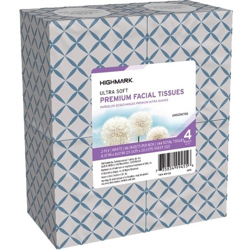 Highmark® 2-Ply Facial Tissue, Cube Box, White, 86 Tissues Per Box, Pack Of 4 Boxes - 2 Ply - White - 86 Per Box - 4 / Pack