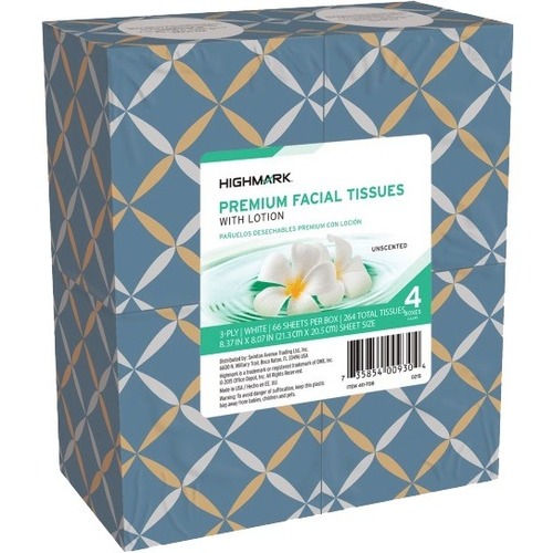 Highmark® 3-Ply Facial Tissue With Lotion, Cube Box, White, 66 Tissues Per Box, Case of 24 Boxes - 3 Ply - White - 66 Per Box - 24 / Case