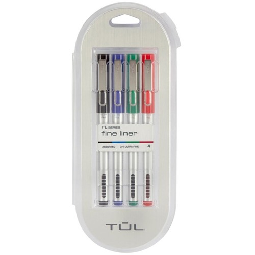 TUL Fine Liner Porous-Point Pens, Ultra-Fine, 0.4 mm, Silver Barrel, Assorted Ink Colors, Pack Of 4 Pens - Ultra Fine Pen Point - 0.4 mm Pen Point Size - Assorted - 4 / Pack