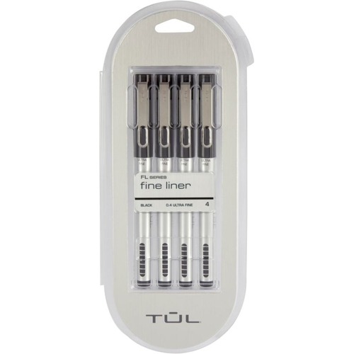 TUL Fine Liner Porous-Point Pens, Ultra-Fine, 0.4 mm, Silver Barrel, Black Ink, Pack Of 4 Pens - Ultra Fine Pen Point - 0.4 mm Pen Point Size - Black - 4 / Pack
