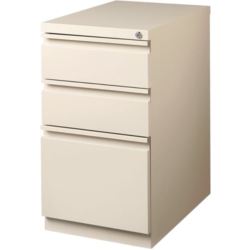 WorkPro 20inD 3-Drawer Metal Mobile Pedestal Vertical File Cabinet, Putty - 15" x 19.9" x 27.8" - 3 x Drawer(s) for Box, File - Letter - Vertical - Full Drawer Extension, Key Lock, Lockable, Leveler, Ball-bearing Suspension, Hidden Caster - Putty - Painte