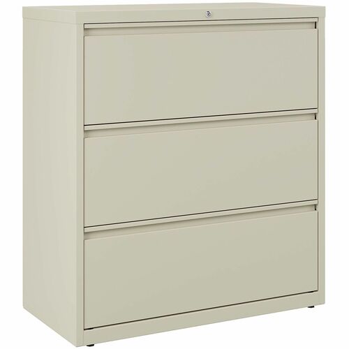 WorkPro® 36"W x 18-5/8"D Lateral 3-Drawer File Cabinet, Putty - 36" Width x 18.6" Depth x 40.3" Height - 3 x Drawer(s) - Legal, Letter - Lateral - Hanging Rail, Lockable, Full Drawer Extension, Key Lock, Leveler - Putty - Metal - Recycled