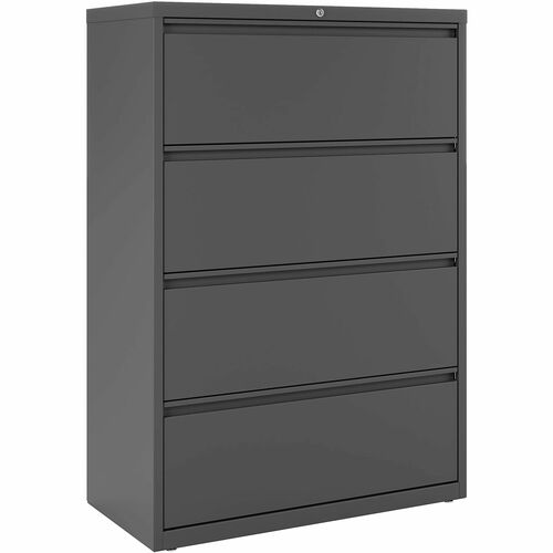 WorkPro® 36"W x 18-5/8"D Lateral 4-Drawer File Cabinet, Charcoal - 36" x 18.6" x 52.5" - 4 x Drawer(s) for File - Letter, Legal, A4 - Lateral - Ball-bearing Suspension, Leveler, Reinforced, Double Base, Interlocking, Heavy Duty, Sturdy - Charcoal - Ba