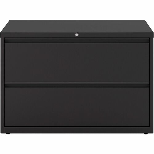 WorkPro® 42"W x 18-5/8"D Lateral 2-Drawer File Cabinet, Black - 42" Width x 18.6" Depth x 28" Height - 2 x Drawer(s) - Legal, Letter - Lateral - Hanging Rail, Lockable, Full Drawer Extension, Key Lock, Leveler - Black - Metal - Recycled