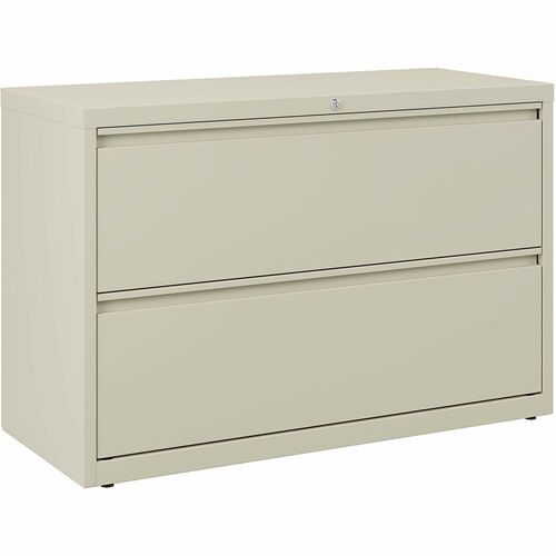 WorkPro® 42"W x 18-5/8"D Lateral 2-Drawer File Cabinet, Putty - 42" Width x 18.6" Depth x 28" Height - 2 x Drawer(s) - Legal, Letter - Lateral - Hanging Rail, Lockable, Full Drawer Extension, Key Lock, Leveler - Putty - Painted - Metal - Recycled