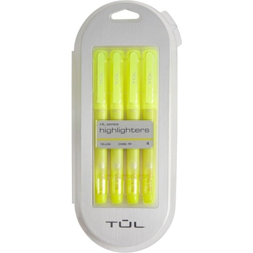 TUL Highlighter, Fine Tip, Yellow, Pack of 4 - Fine Pen Point - Yellow - Yellow Barrel - 4